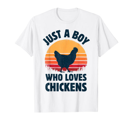 Chicken Just A Boy Who Loves Retro Farm Animal Farmer Sunset T-Shirt
