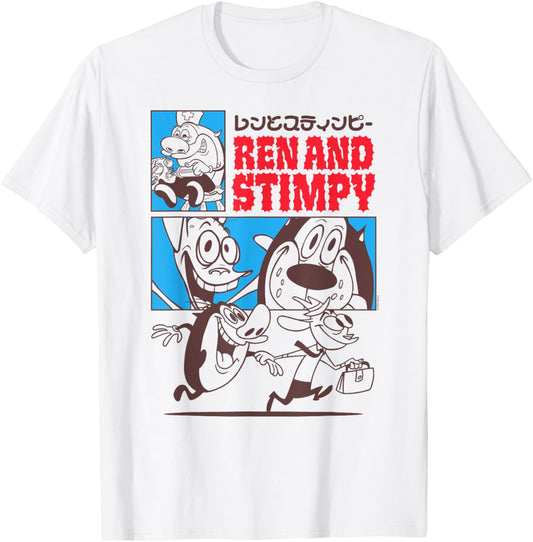 Ren and Stimpy Collage with Kanji Funny Cartoon T-Shirt