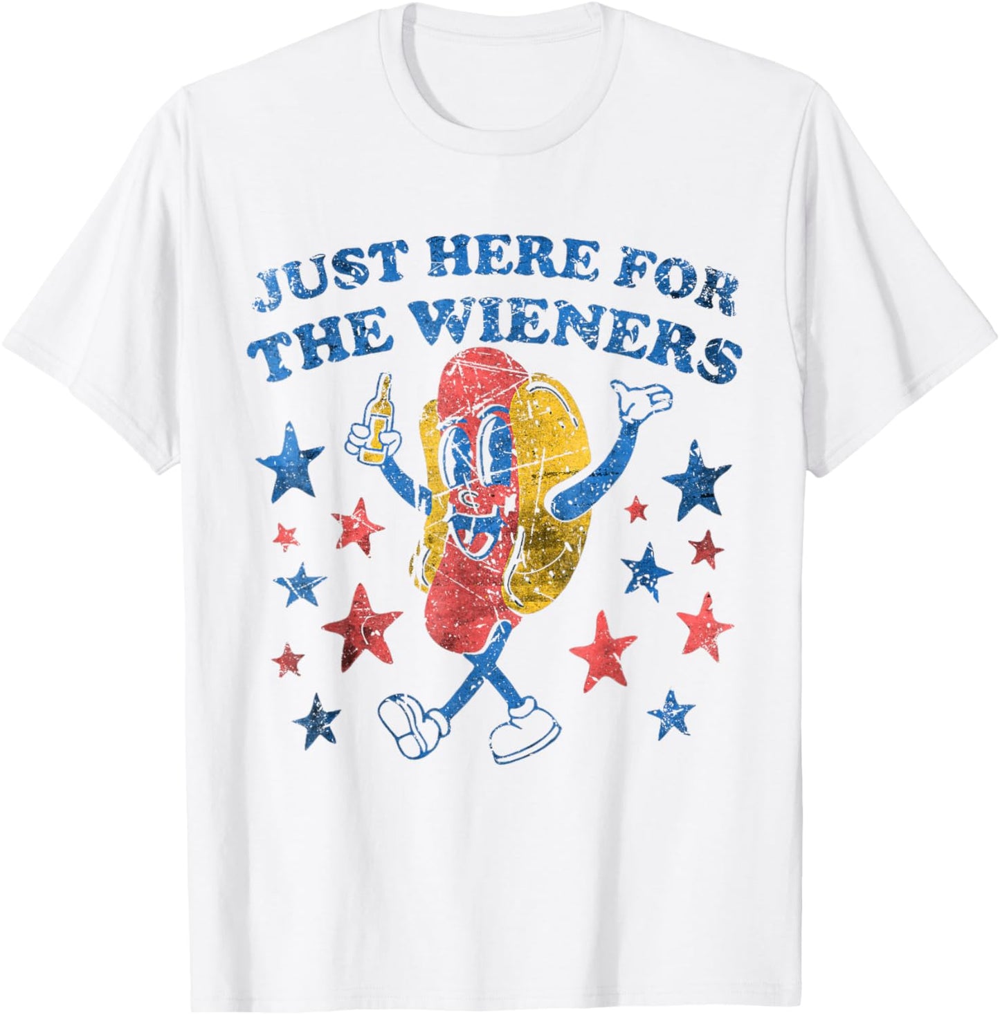 Retro Just Here For The Wieners 4th of July Funny Hot Dog T-Shirt