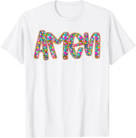 Retro Amen Floral Coquette Bow Jesus Girl Women Happy Easter T-Shirt