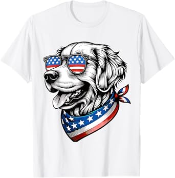 Golden Retriever Dog Patriotic 4th of July American USA Flag T-Shirt