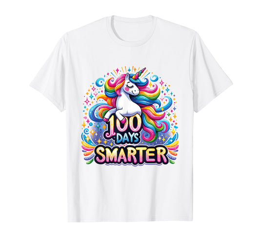 100 Days Smarter Unicorn Girls Teacher 100th Day of School T-Shirt