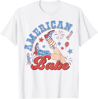Retro American Girls Babe 4th Of July Western Cowgirl Boots T-Shirt