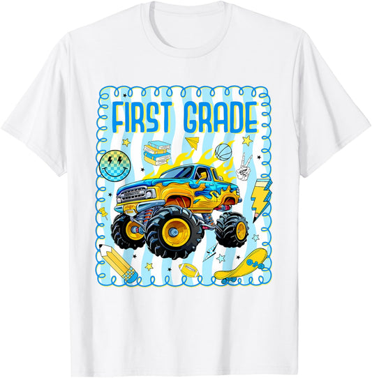 Funny Back to School Monster Truck First Grade for Boy Kids T-Shirt