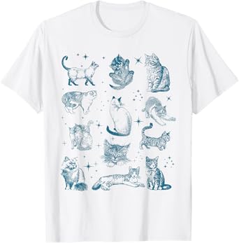 Vintage 90s Tattoo Cat Retro Kitten Nature Cat Lover Cat Mom T-Shirt, Small, White