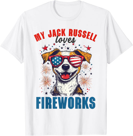 My Jack Russell Loves Fireworks 4th Of July Dog Lover T-Shirt