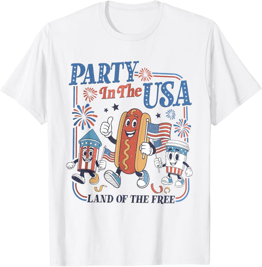 Retro Party In The Usa 4th Of July Hot Dog American Flag T-Shirt