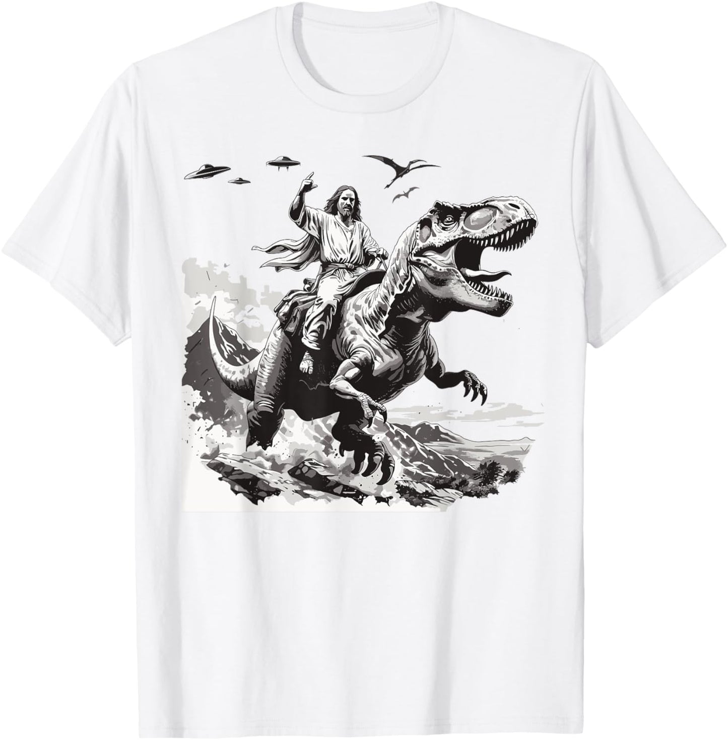 Jesus riding a dinosaur christian Religious motives funny T-Shirt