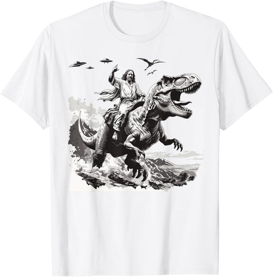 Jesus riding a dinosaur christian Religious motives funny T-Shirt