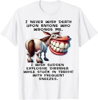 Cute Horse I Never Wish Death Upon Anyone Who Wrongs Me T-Shirt