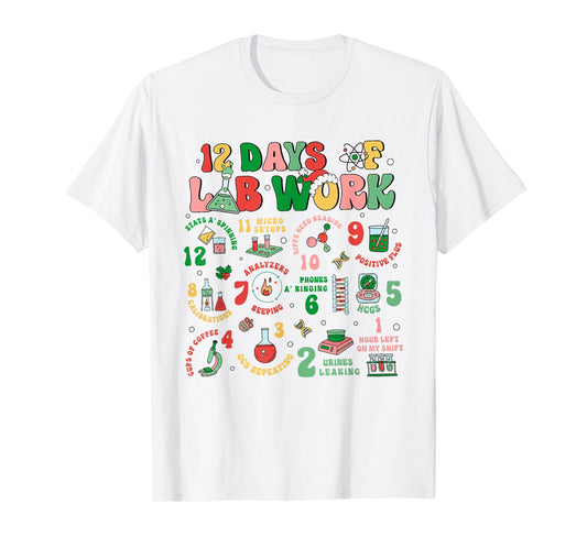 Lab Technician Christmas Gifts Unisex-Adults T-Shirt, Lab Tech Christmas, Medical Lab Science, White, Small, Short Sleeve