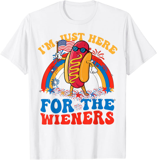 Just Here For The Wieners Funny Hot Dog 4th Of July American T-Shirt