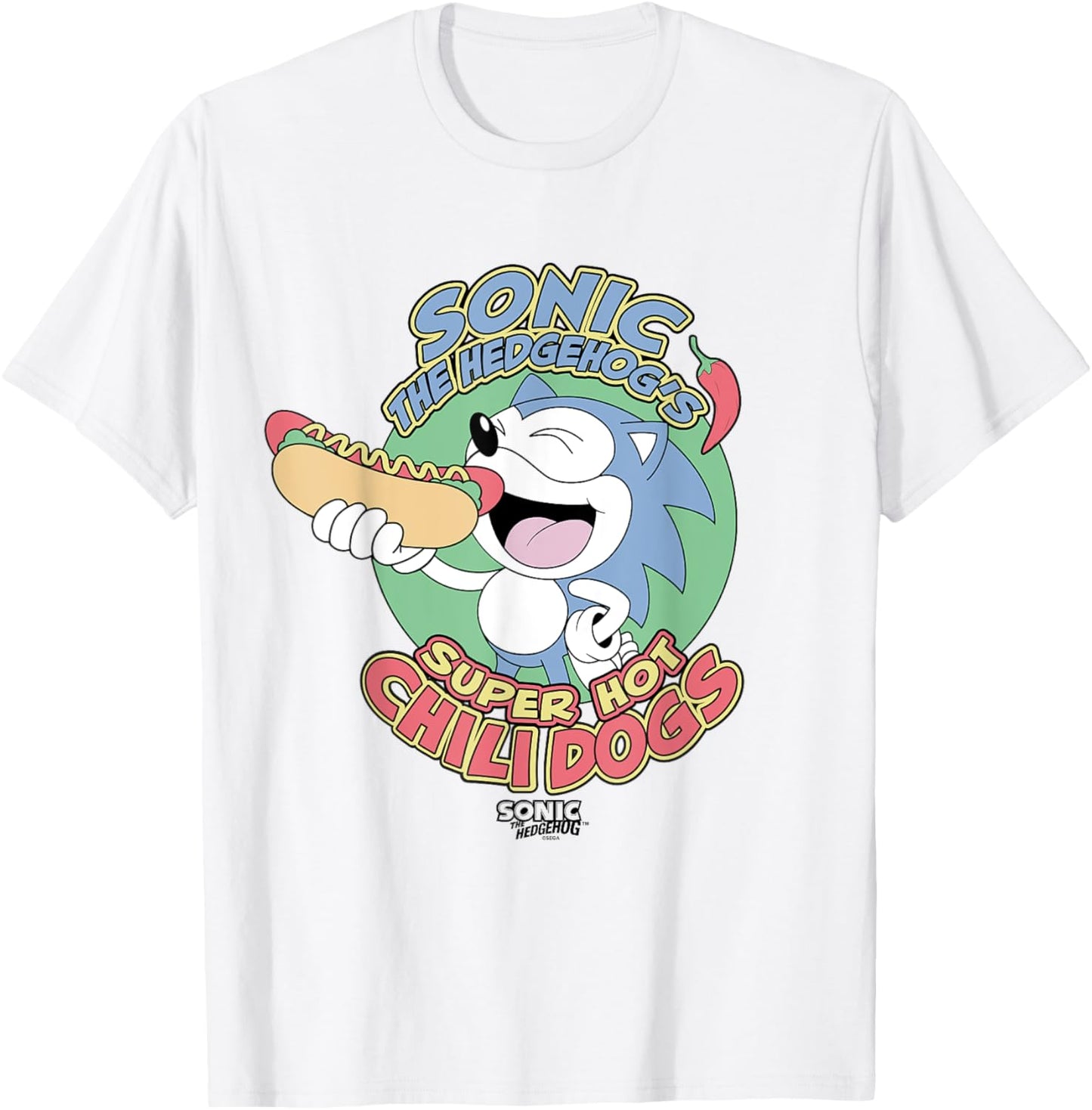 Sonic The Hedgehog Super Hot Chili Dogs Retro Ad T-Shirt