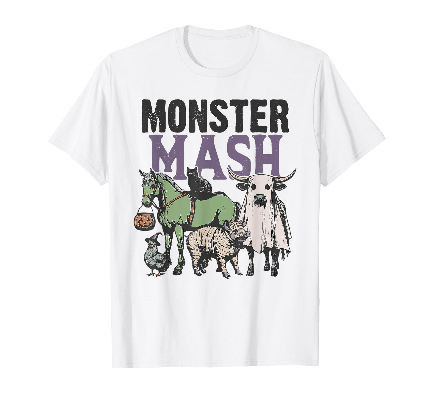 Monster Mash Country Halloween Farm Animal Horse Ghost Cow T-Shirt