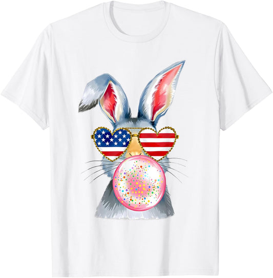 Patriotic Bunny American Flag USA Funny 4th Of July Rabbit T-Shirt
