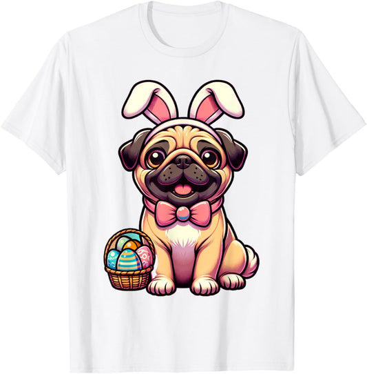 Easter Pug Bunny Ears Eggs T-Shirt
