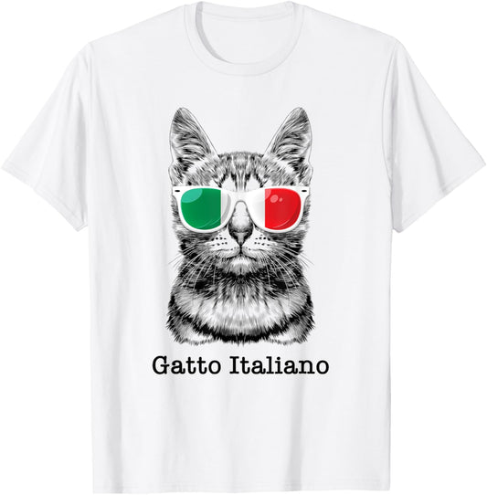 Italian Cat Sunglasses T-Shirt - Blue, Small, Unisex, Short Sleeve, Classic Fit, Cotton/Polyester Blend, Perfect for Italian Cat Lovers, Holidays & Birthdays