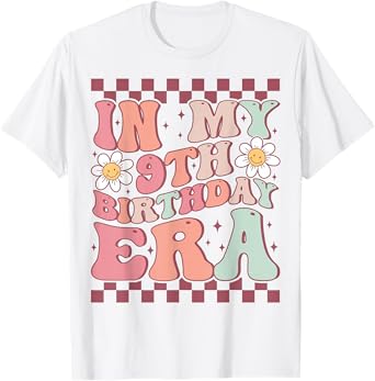 In My 9th Birthday Era Cute Daisy Groovy 9th Birthday Party T-Shirt