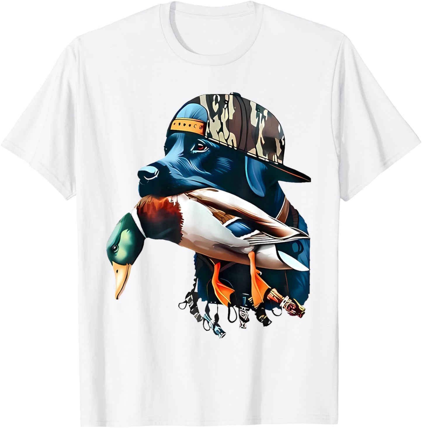 Bold Black Hunting Dog With Duck Hello Hunting Season T-Shirt