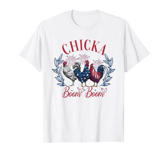 Chicka Boom Boom Cute Chicken Retro 4th of July America T-Shirt for Women Men