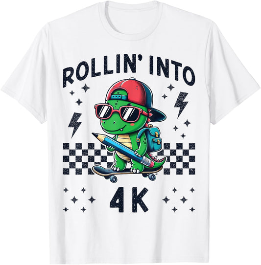 Rollin Into 4K Dinosaur Skateboard Im Ready for 4K Kid Funny T-Shirt