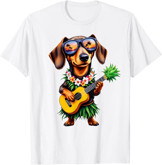 Hawaiian Dachshund Dog & Pineapple Ukulele Summer Vacation T-Shirt