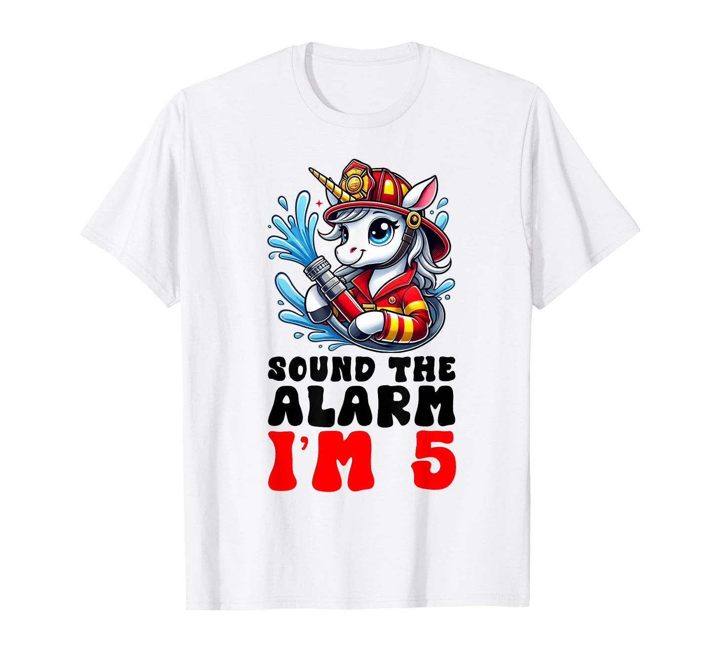 Unicorn Firefighter Fireman Kids 5th Birthday 5 Year Old T-Shirt