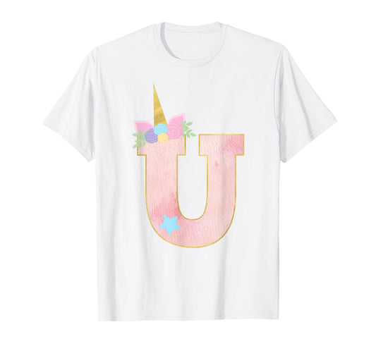 Initial Letter U Unicorn Monogram for Girls Unicorn Birthday T-Shirt