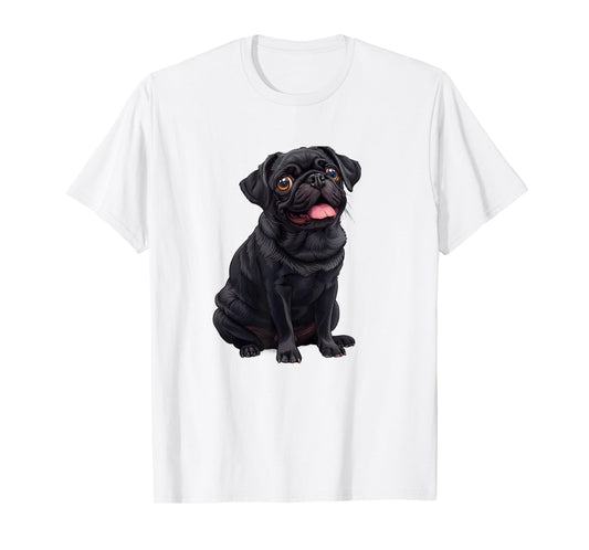 Funny Mens Womens & Kids Happy Panting Black Pug Lover T-Shirt