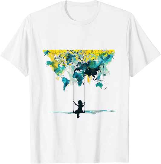 Abstract Tree Art Girl on Swing Silhouette Nature-Inspired T-Shirt