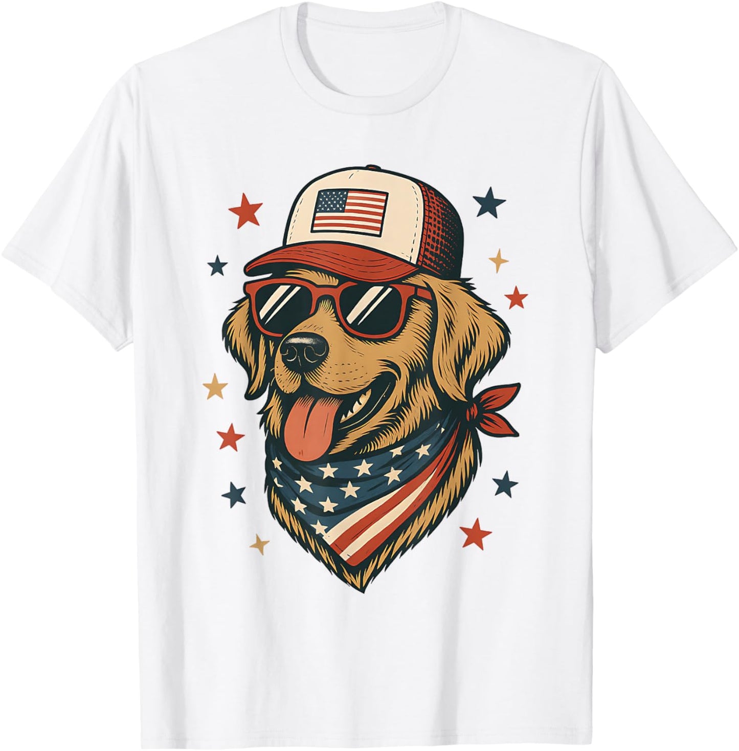 Golden Retriever Patriotic 4th of July Vintage American Flag T-Shirt