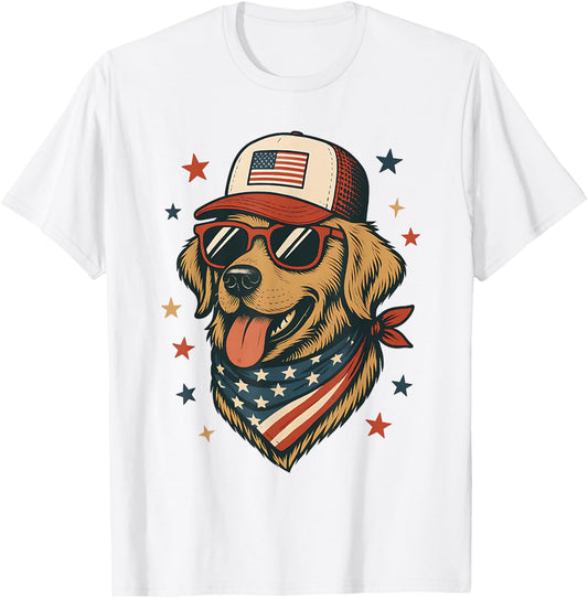Golden Retriever Patriotic 4th of July Vintage American Flag T-Shirt