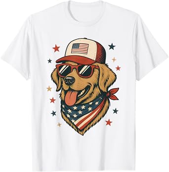 Golden Retriever Patriotic 4th of July Vintage American Flag T-Shirt