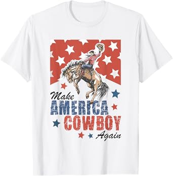 Make America Western Cowboy Again Retro 4th Of July USA Flag T-Shirt