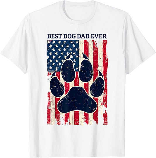 Funny Best Dog Dad Ever American Flag Distressed 4th Of July T-Shirt