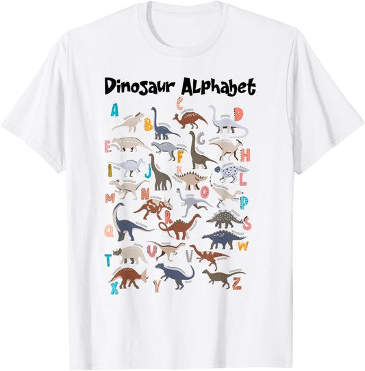 Cute Educational Types Dinosaurs Alphabet A-Z ABC Dino kids T-Shirt