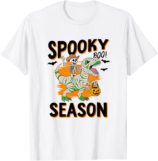Dinosaur Skeleton Mummy Halloween Spooky Season T-Shirt