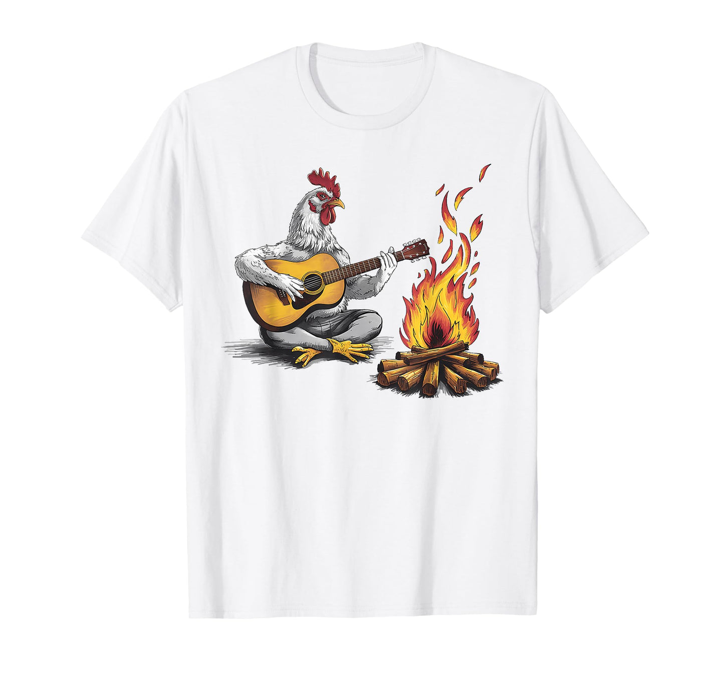 Funny graphic design Chicken Playing Guitar with Campfire T-Shirt