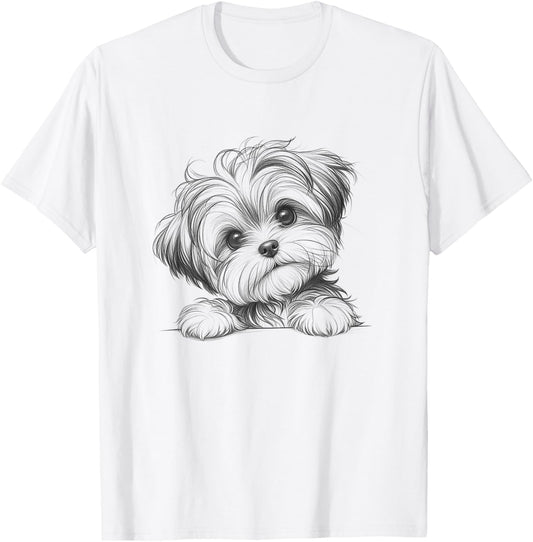 Funny Morkie Peeking Dog Design T-Shirt