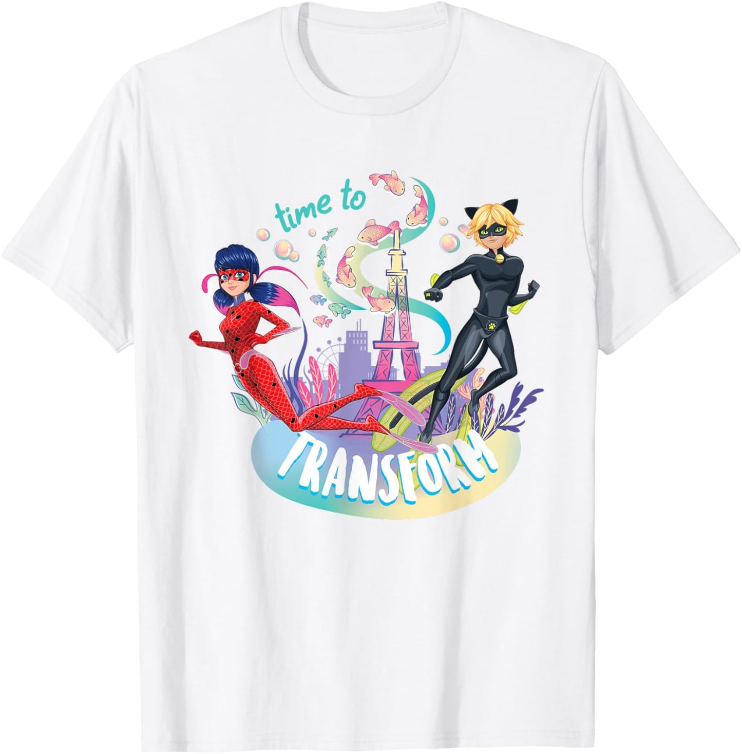 Miraculous Ladybug Cat Noir Aqua Summer Time to Transform T-Shirt