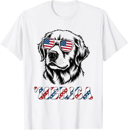 Patriotic Golden Retriever Dog Merica Us Flag 4th Of July T-Shirt