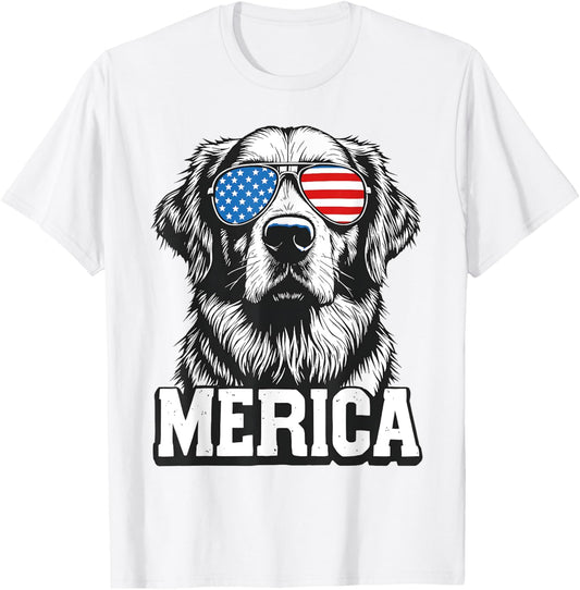 Merica Golden Retriever Patriotic Dog American Flag 4th July T-Shirt