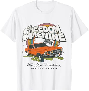 Ford - Orange Mustang Fastrack Retro Freedom Machine Rainbow T-Shirt
