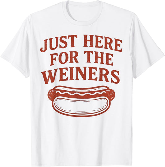 Funny Just Here for the Wiener Hotdog 4th of July Women Kids T-Shirt