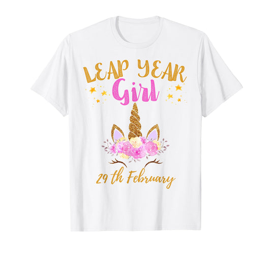 Leap Year Girl Unicorn Leap Day Girl Leap Year Birthday T-Shirt