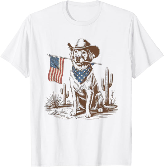 4th Of July Dog Cowboy Western Golden Retriever T-Shirt