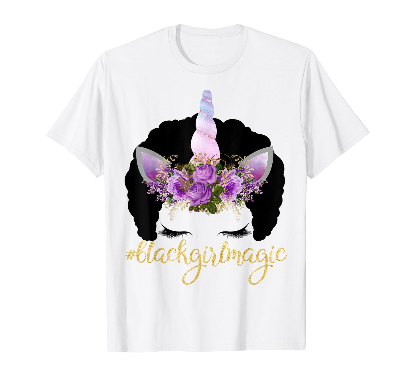 Purple Unicorn Afro Kids Gift Black Girl Magic Birthday Gift T-Shirt