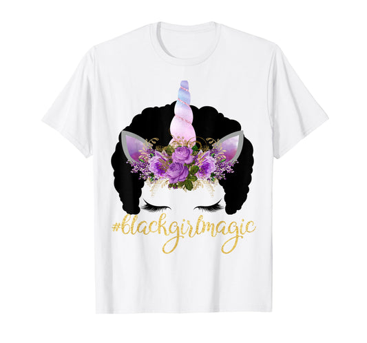 Purple Unicorn Afro Kids Gift Black Girl Magic Birthday Gift T-Shirt