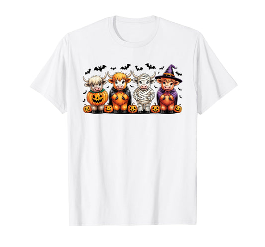 Halloween Highland Cow Witchy Cow Spooky Pumpkin Hello Fall T-Shirt