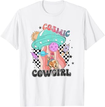 Retro Cosmic Cowgirl In Space Cowboy Western Country Cowgirl T-Shirt